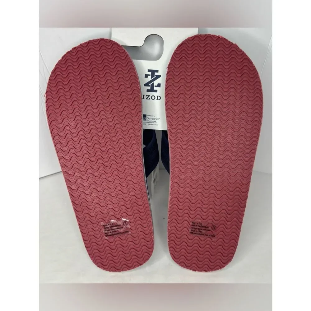 Izod Navy, Red & White Flag-Print Men's Flip Flops Various Size